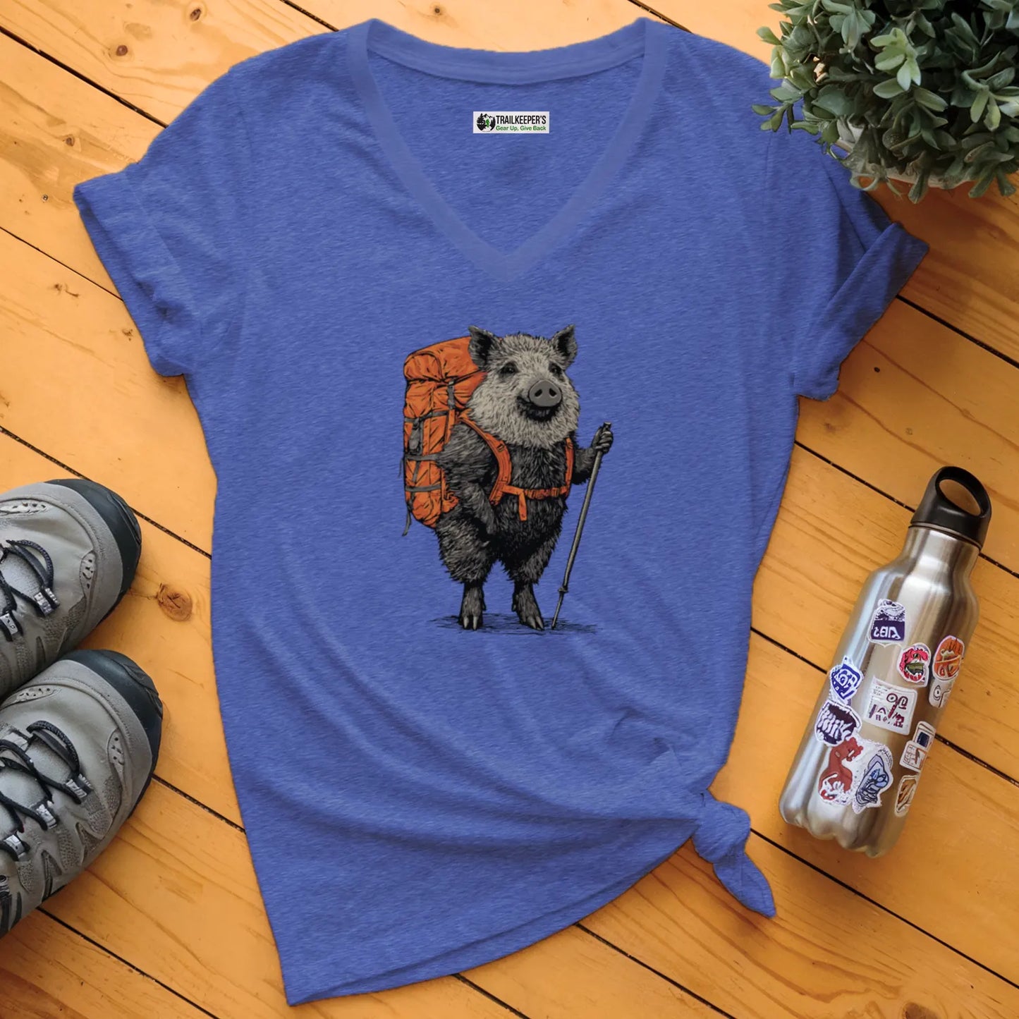 Wild Boar Backpacker V-Neck T-Shirt
