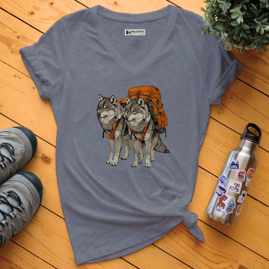 Wolf Backpacker Buddies V-Neck T-Shirt