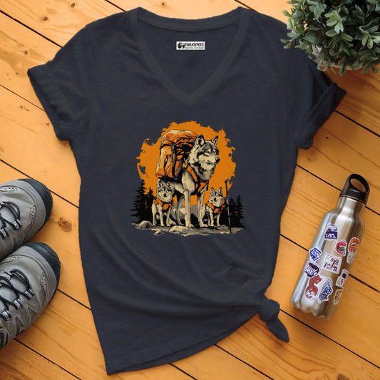 Wolf Backpacker Family V-Neck T-Shirt