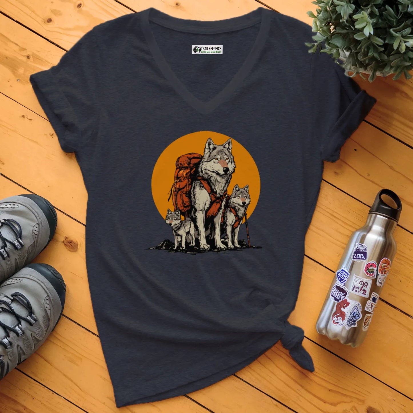 Wolf Backpacker Family V-Neck T-Shirt
