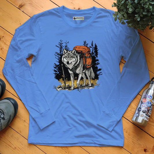 Wolf Backpacker In The Forest Long Sleeve T-Shirt