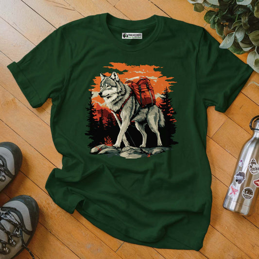 Wolf Backpacker In The Forest T-Shirt