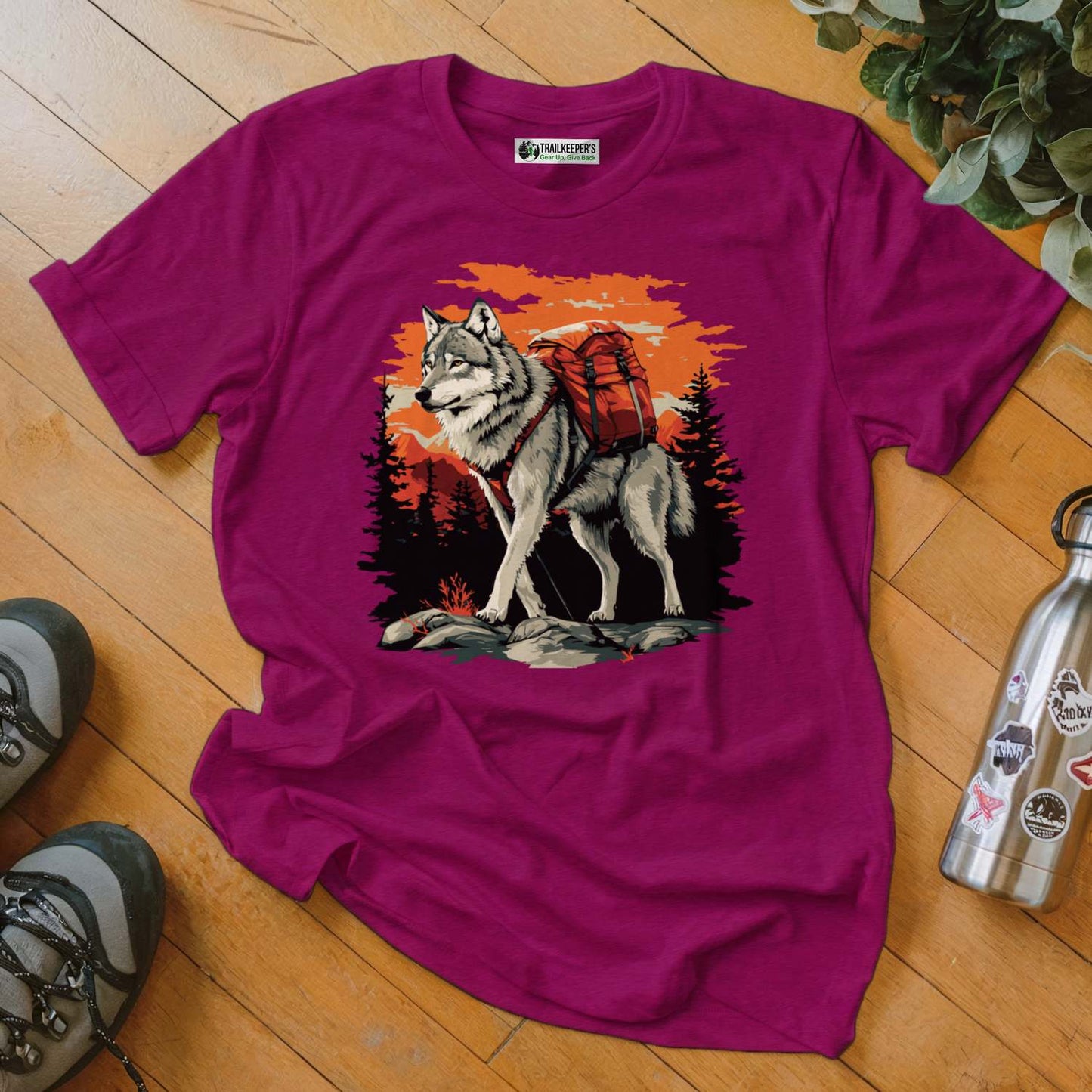 Wolf Backpacker In The Forest T-Shirt