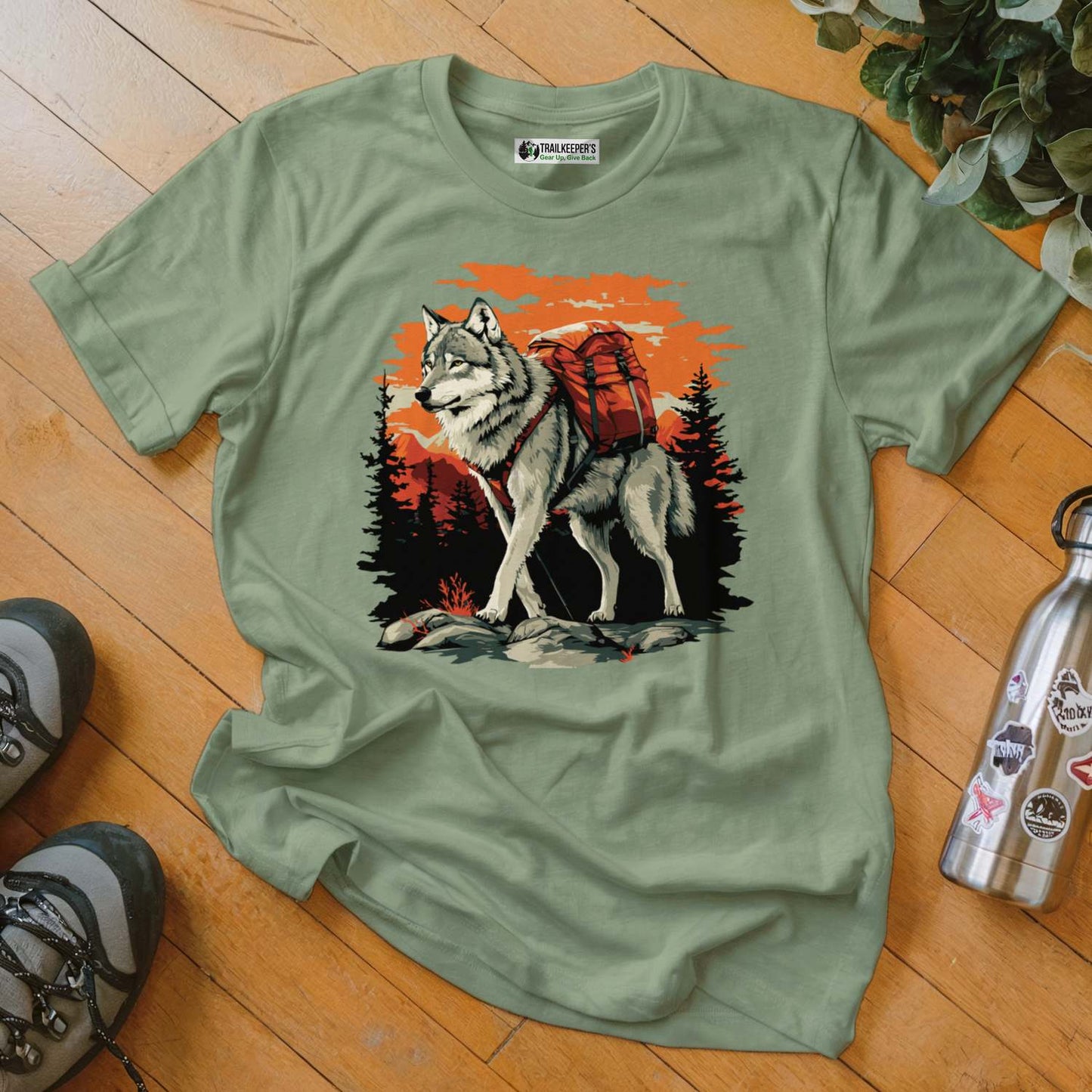 Wolf Backpacker In The Forest T-Shirt