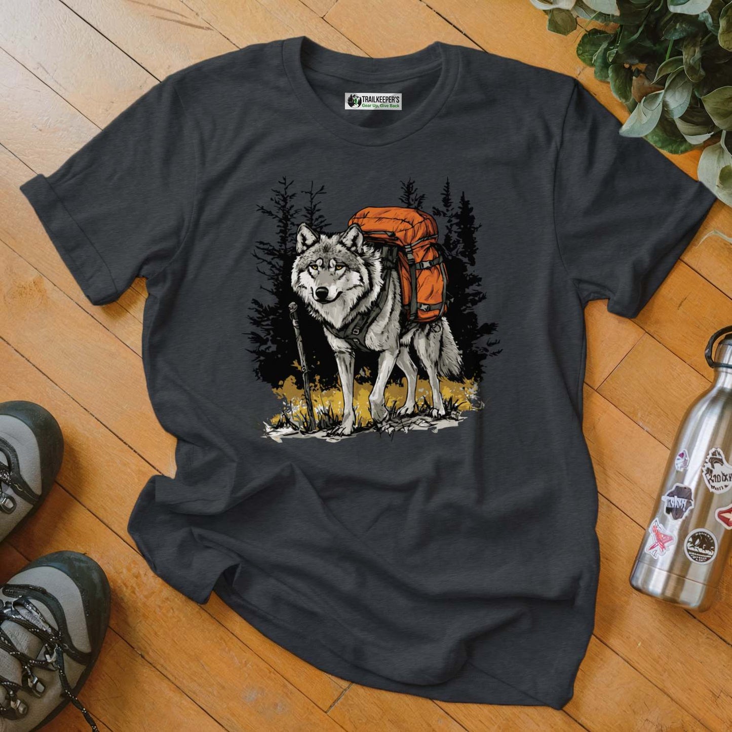 Wolf Backpacker In The Forest T-Shirt