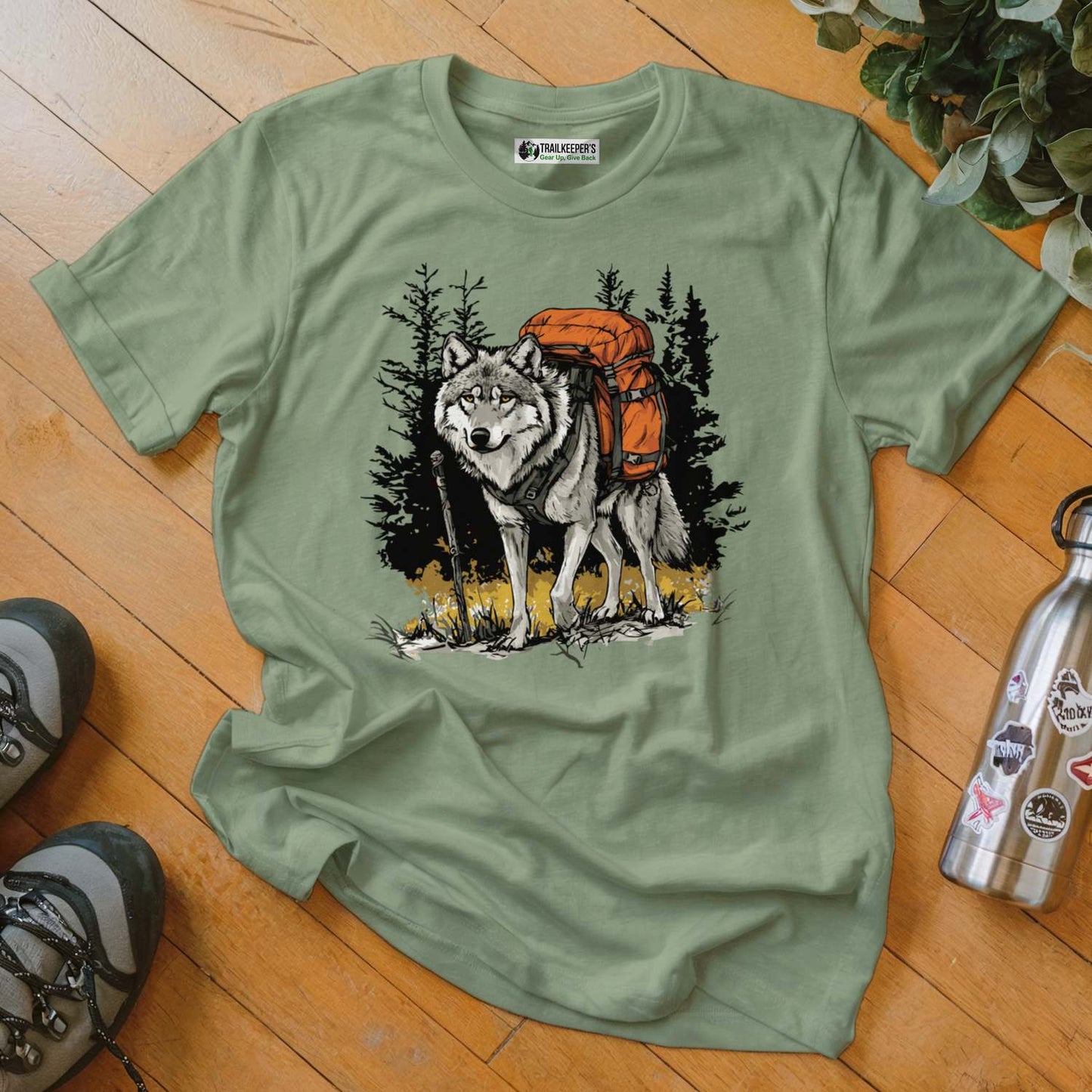 Wolf Backpacker In The Forest T-Shirt