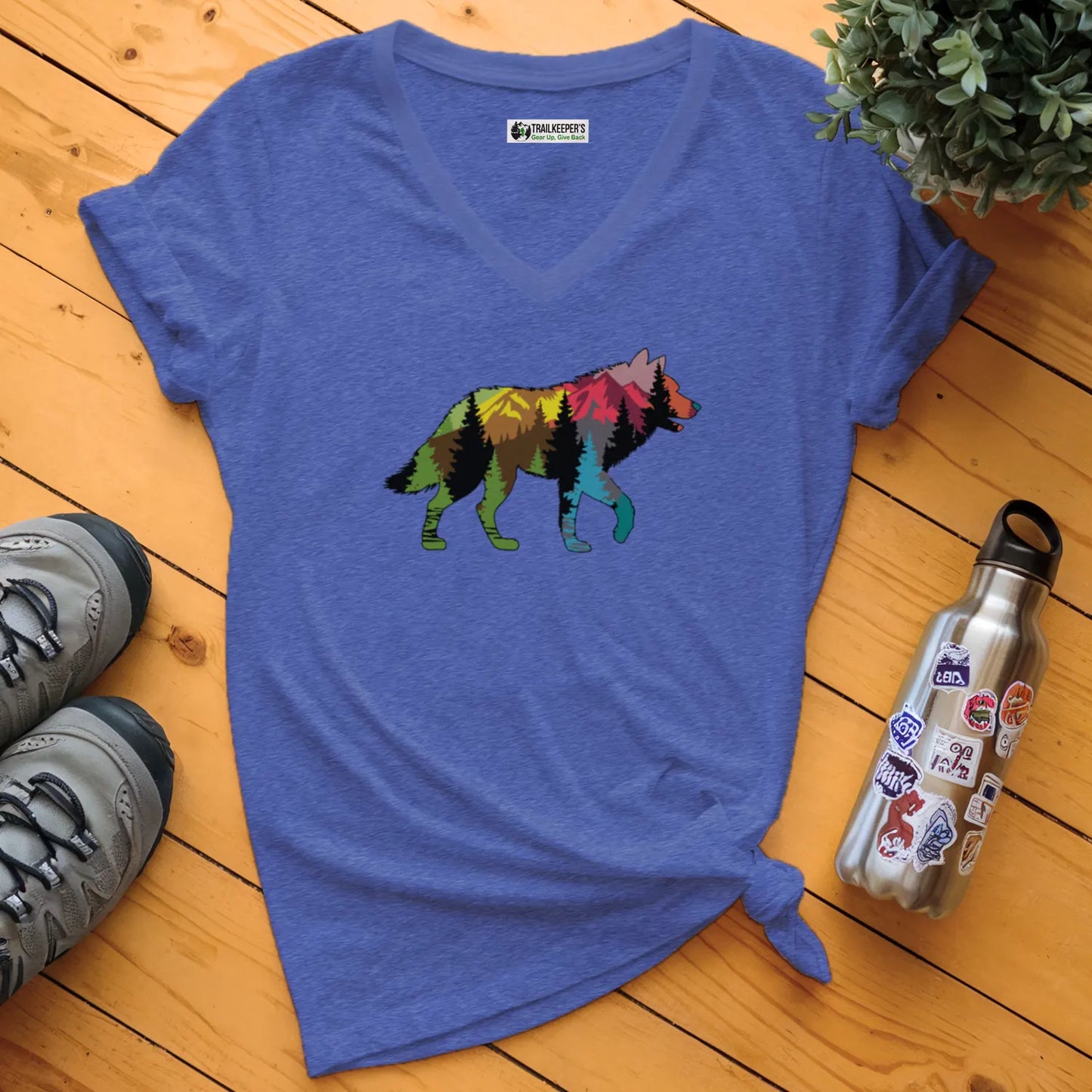 Wolf Forest Scene V-Neck T-Shirt