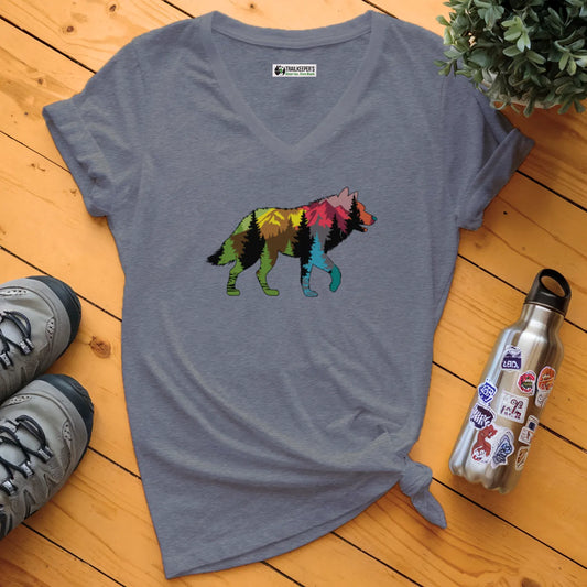 Wolf Forest Scene V-Neck T-Shirt